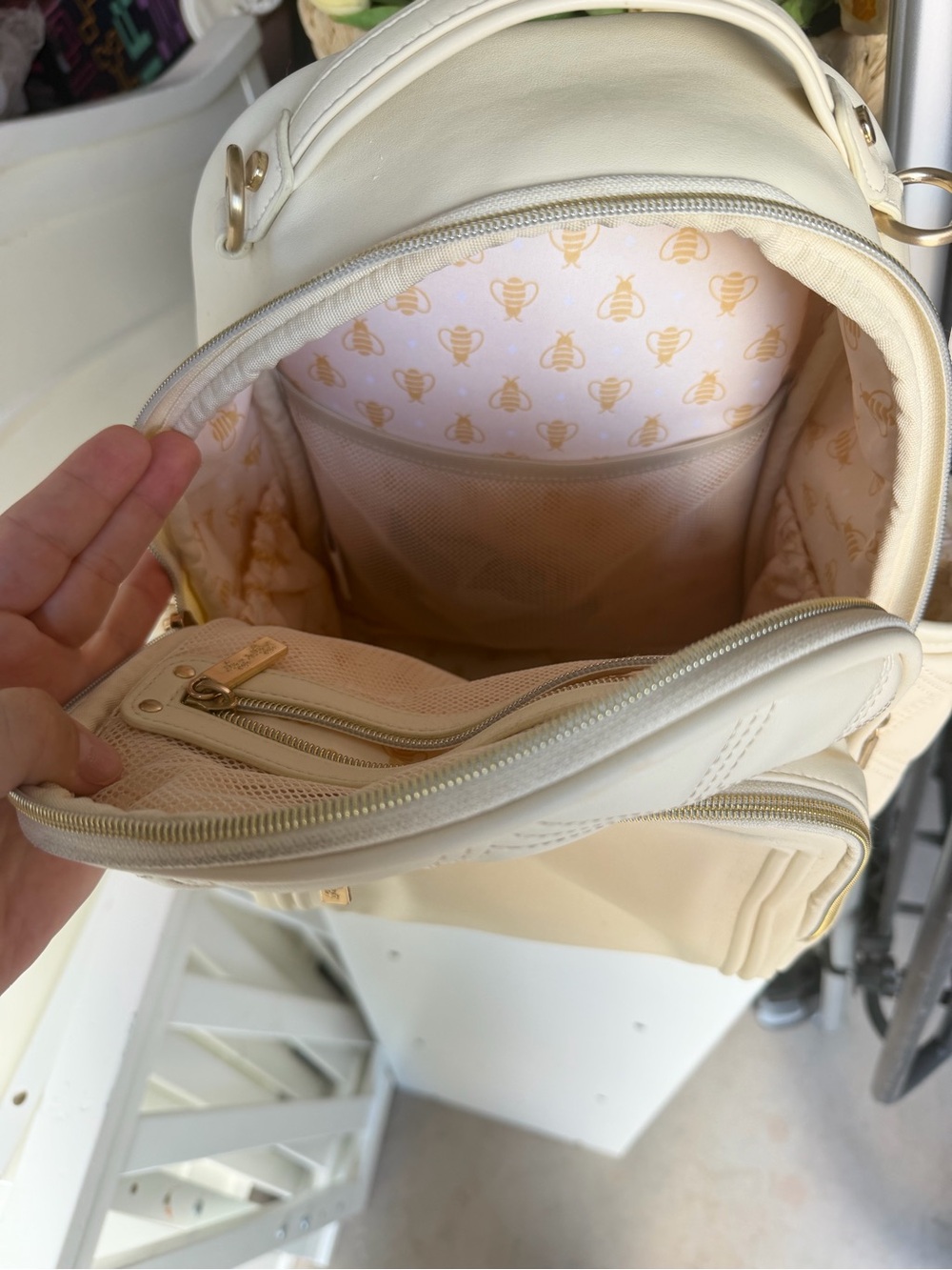 Itzy Ritzy Cream Quilted Backpack - Picture 3 of 3